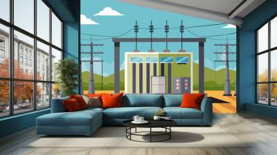 Positioned at a critical point in the power grid the electricity substation ensures a steady supply of energy to meet the evergrowing demands of. Vector illustration Wall mural