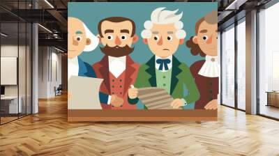 Puppet versions of the founding fathers signing the Declaration of Independence.. Vector illustration Wall mural