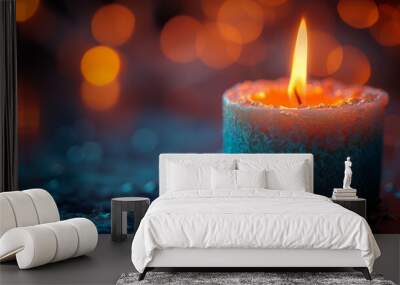 Texture of a vibrant candle wick glowing with heat as the flame flickers in the background. Wall mural