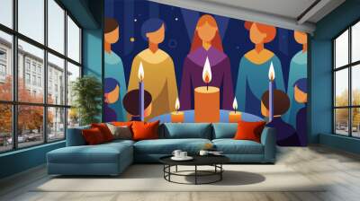 The candlelit service created a sense of unity a the worshipers bound together by the warm light of their candles.. Vector illustration Wall mural