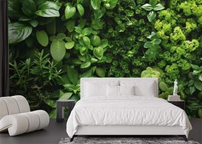 The menu cover features a lush green garden with a variety of herbs and es inviting guests to indulge in the freshness of their dishes.. Wall mural