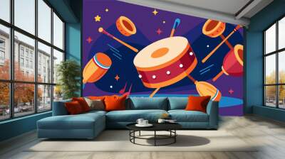 The sound of tambourines and drums adding depth and rhythm to the already dynamic and soulful performance.. Vector illustration Wall mural