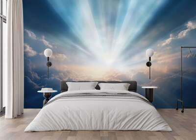 The sunlight glistens through the clouds, creating a ray of hope and symbolizing the presence of a higher power. Wall mural