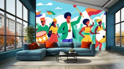 The vibrant sound of drums leading a procession of joyful individuals all united in their commemoration of Juneteenth.. Vector illustration Wall mural