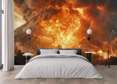 With a deafening roar the volcano unleashes a powerful eruption of ash and fire. Wall mural