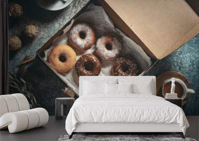 overhead shot: box of donuts Wall mural