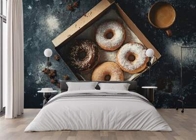 overhead shot: box of donuts Wall mural