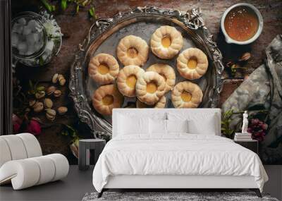 overhead view of tray with sweet cookies Wall mural