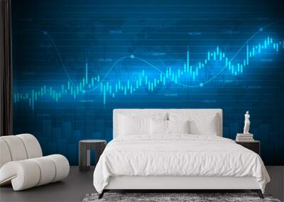 Economic graph with diagrams on the stock market, for business and financial concepts and reports.Abstract blue vector background. Wall mural