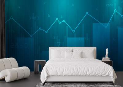 Stock market graph .Business candle stick graph chart of stock market investment trading on dark background design. Trend of graph, Bullish point. Vector illustration Wall mural