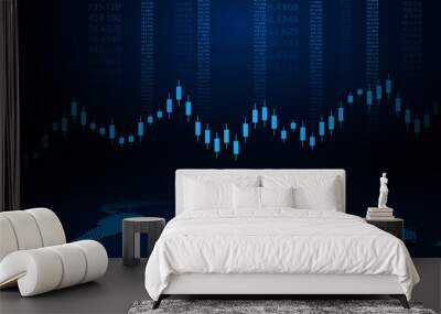 Stock market graph or forex trading chart for business and financial concepts, reports and investment on dark background . Vector illustration Wall mural