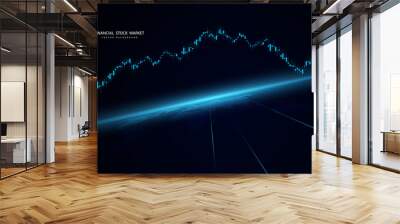 Stock market graph or forex trading chart for business and financial concepts, reports and investment on dark background . Vector illustration Wall mural