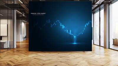 Stock market graph or forex trading chart for business and financial concepts, reports and investment on dark background. Vector illustration Wall mural