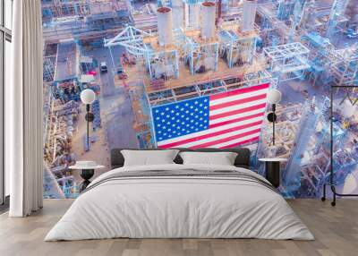 Oil Refinery with American Flag in California Wall mural