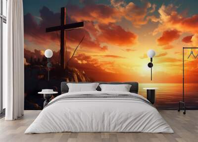 Crucifixion At Sunrise - Resurrection Concept Wall mural