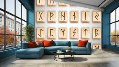 Vector illustration - set of norse scandinavian wooden runes, runic alphabet, futhark Wall mural