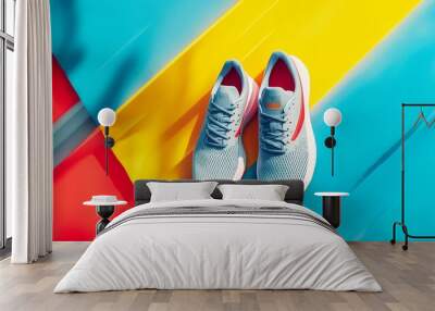 Athletic running shoes on a modern, minimalist background Wall mural