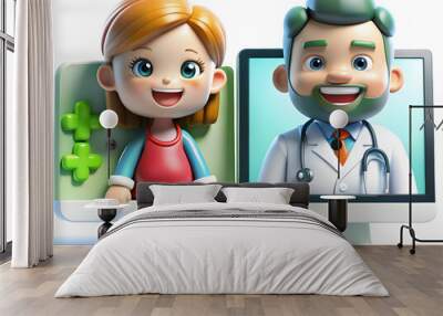 Telemedicine Video Call Patient Doctor Smiling Interaction Human Connection Empathy Remote Healthcare Services Communication Copy Space Photo Stock Concept Branding Wall mural