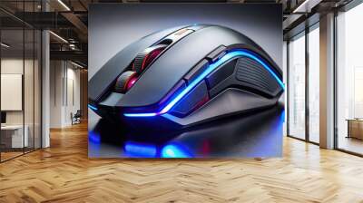 Futuristic gaming mouse with LED lighting seen from a low angle Wall mural