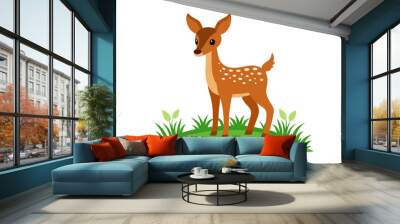 baby deer stand in grass icon with solid vector illustration Wall mural