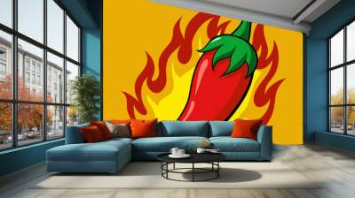 Chilli fire pepper. Flamed spicy pepper pod peppers icon, vector illustration Wall mural