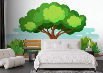 city park bench green landscape background  Wall mural