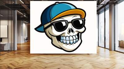 closeup-of-a-skull-that-smiles--has-sunglasses-vector illustration Wall mural