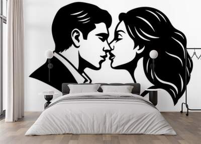 couple romantic kissing vector silhouette Wall mural