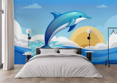 dolphin jumping in river vector illustration Wall mural