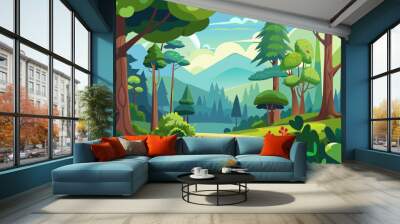 forest scene with various forest trees vector illustration Wall mural