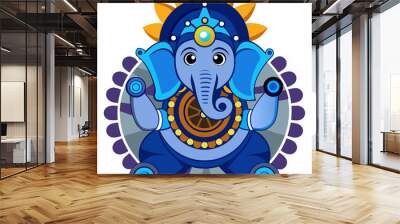 ganesh fantasy indigo blue colorful illustration Wall mural