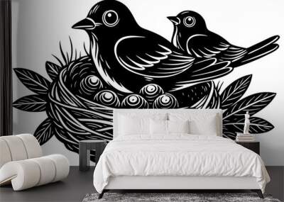 nest with mother and little chicks vector illustration  Wall mural