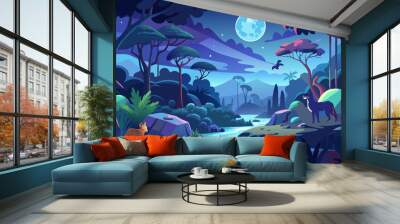 nighttime jungle Landscapes scene background Wall mural