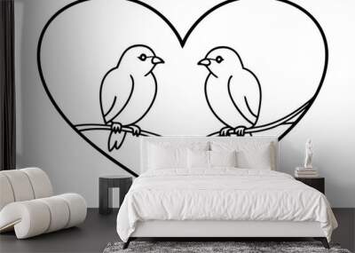 two lovebirds sitting heart shaped branch vector illustration Wall mural