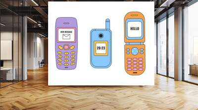 Mobile vector cartoon phones 90s isolated on white background. An illustration of y2k nostalgia. Wall mural