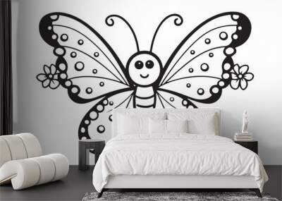 Kids Coloring Pages, Butterfly Coloring Pages, Funny  Butterfly Character Vector Illustration  Wall mural