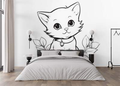 Kids Coloring Pages, Cute Cat Coloring Pages, Cat Character Vector Illustration  Wall mural