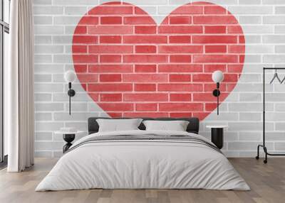 Red heart silhouette on a brick wall Wall mural