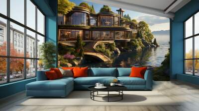 A captivating mansion, with a view of the river, drowning in the greenery of the forest, like a Wall mural