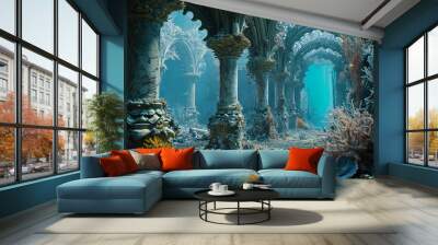 A majestic underwater castle captivates with arches constructed from an array of exquisite and enc Wall mural