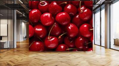 A solid background of red cherries Wall mural