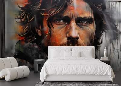 Graffiti with a realistic portrait of a great artist Wall mural