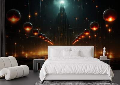 In the Cosmic Tapestry, Planets and Stars Weave Together to Create A Stunning Space Landsc Wall mural