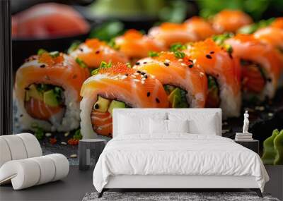 Sushi traditional rolls using fresh ingredie Wall mural