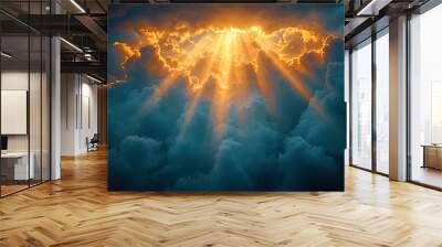 The background of heaven, where a bright ray of light breaks through the clouds, creating a visual Wall mural