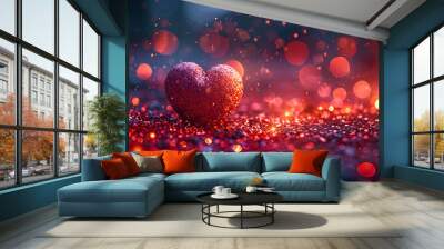 The background of Valentine's Day, where sparkling lights and garlands from hearts create a visual Wall mural