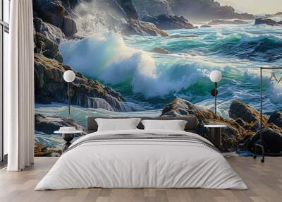 The endless dance of waves soaring up and meeting the rocks recalls the strength and unpredictabil Wall mural