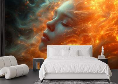 The ideas of a spiritual nature merge in a whirlwind of light and color in illustrat Wall mural