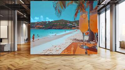 Two Refreshing Cocktails on a Sunny Beach Day in the Caribbean Wall mural