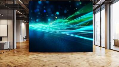 abstract futuristic background portal tunnel with pink blue and green glowing neon moving high speed wave lines and glare lights. Data transfer concept Science style wallpaper  Wall mural